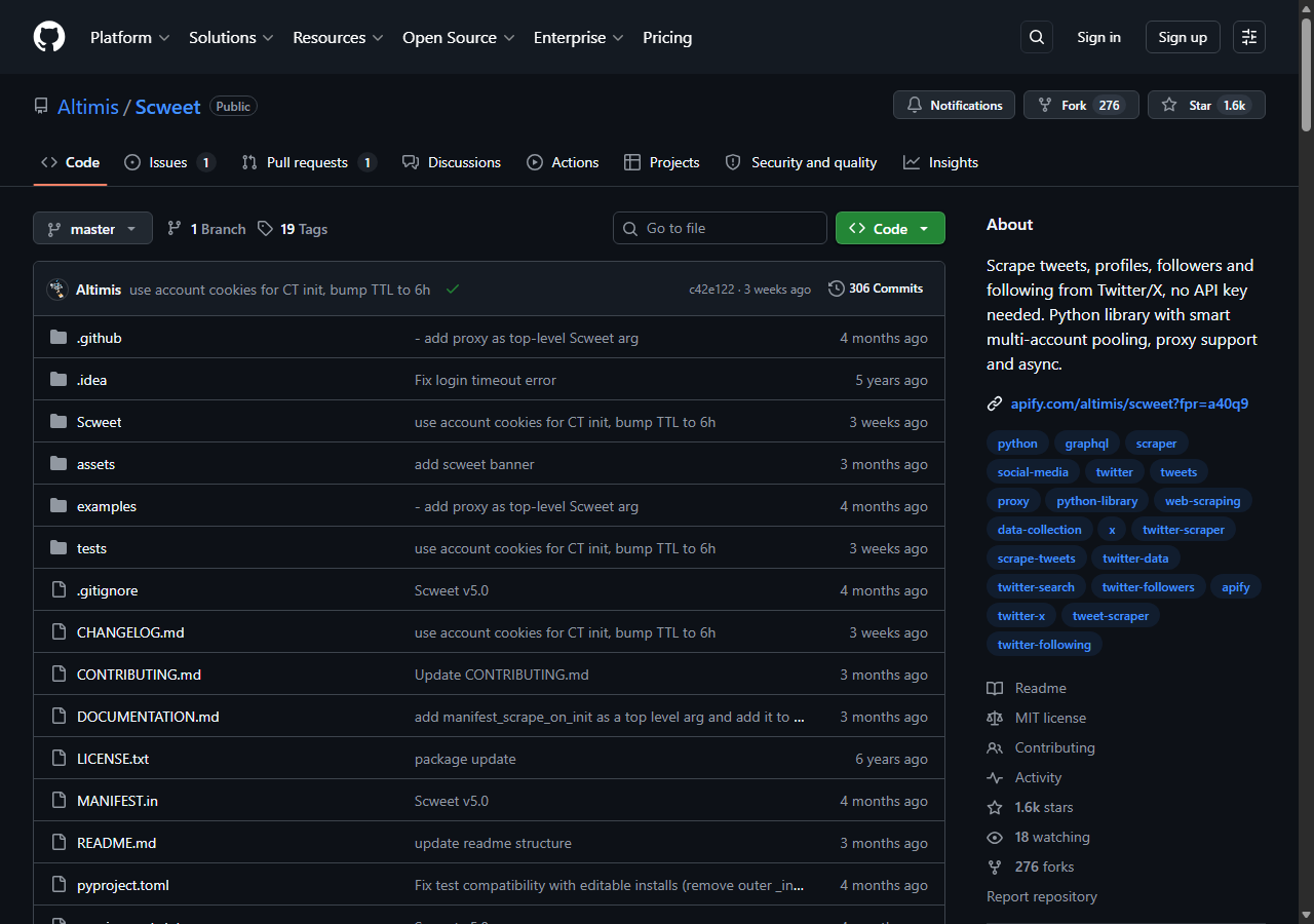 Scweet open-source Twitter scraper