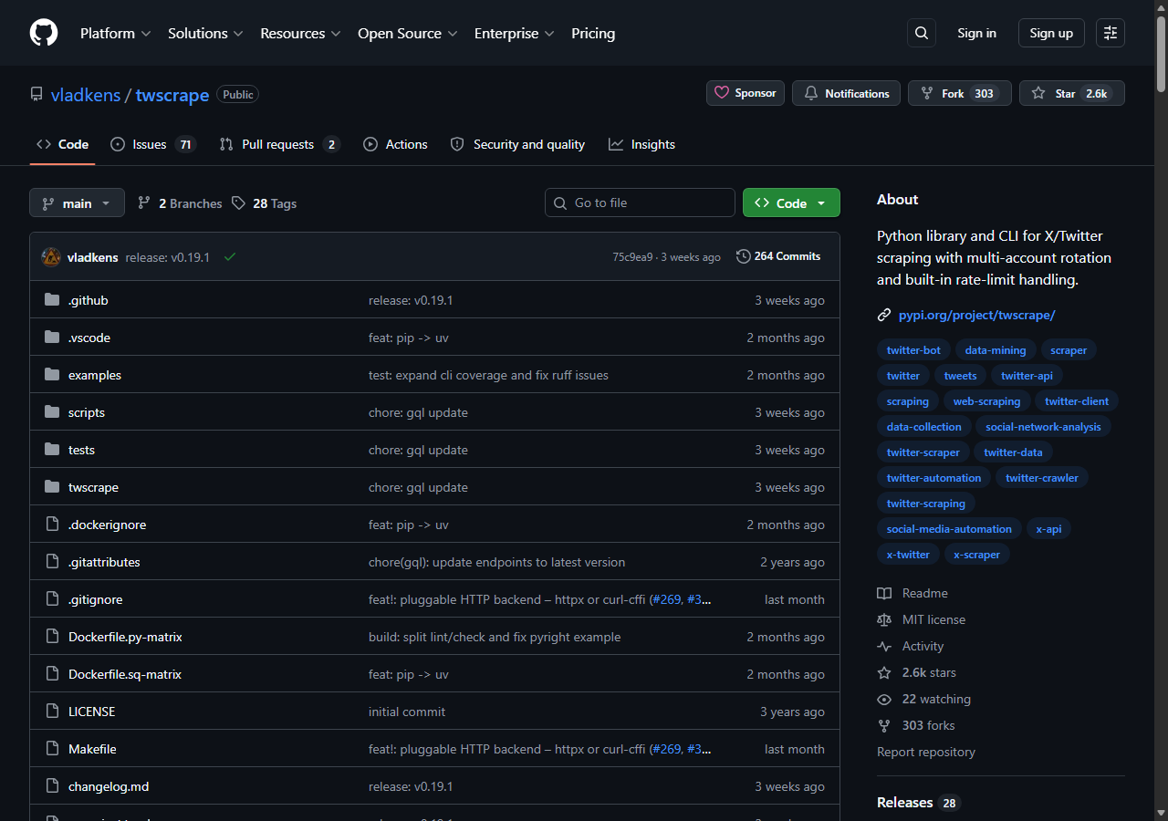 twscrape open-source Python tweet scraper on GitHub